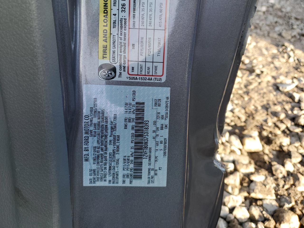 2007 Ford Mustang VIN: 1ZVFT80N375318393 Lot: 92080655