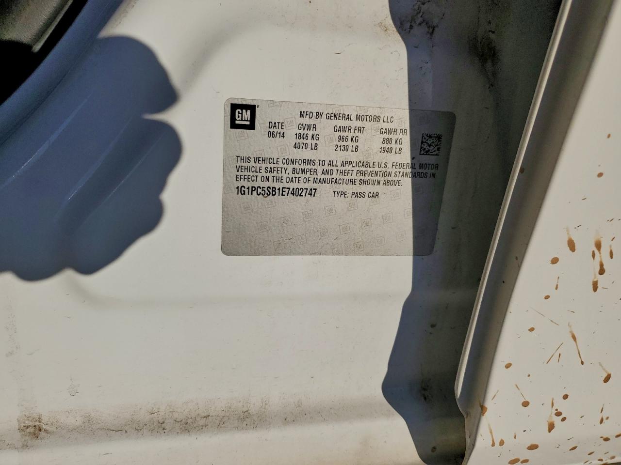 2014 Chevrolet Cruze Lt VIN: 1G1PC5SB1E7402747 Lot: 94750475