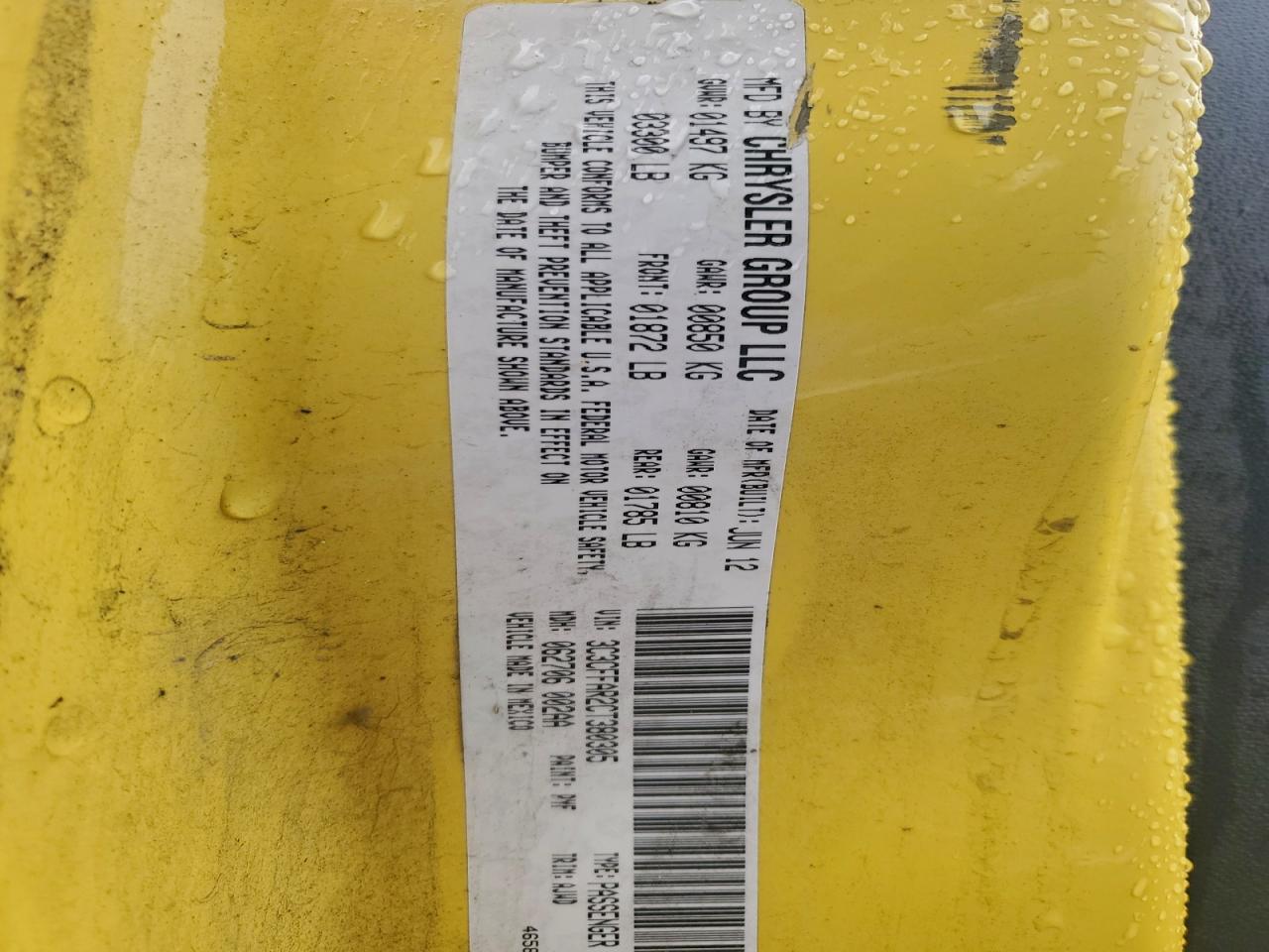 2012 Fiat 500 Pop VIN: 3C3CFFAR2CT380305 Lot: 93956835