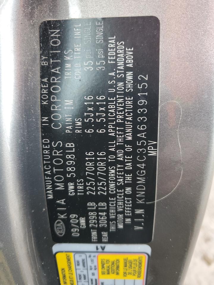 2010 Kia Sedona Lx VIN: KNDMG4C35A6339152 Lot: 92491625