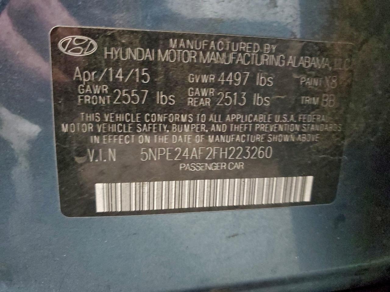 2015 Hyundai Sonata Se VIN: 5NPE24AF2FH223260 Lot: 93540775