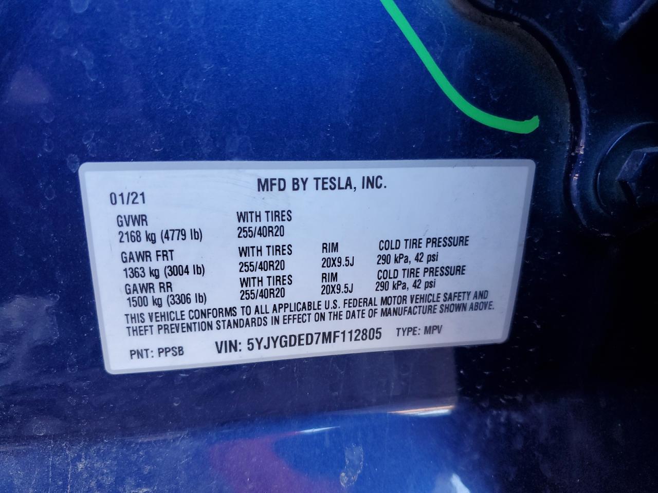 2021 Tesla Model Y VIN: 5YJYGDED7MF112805 Lot: 91308085