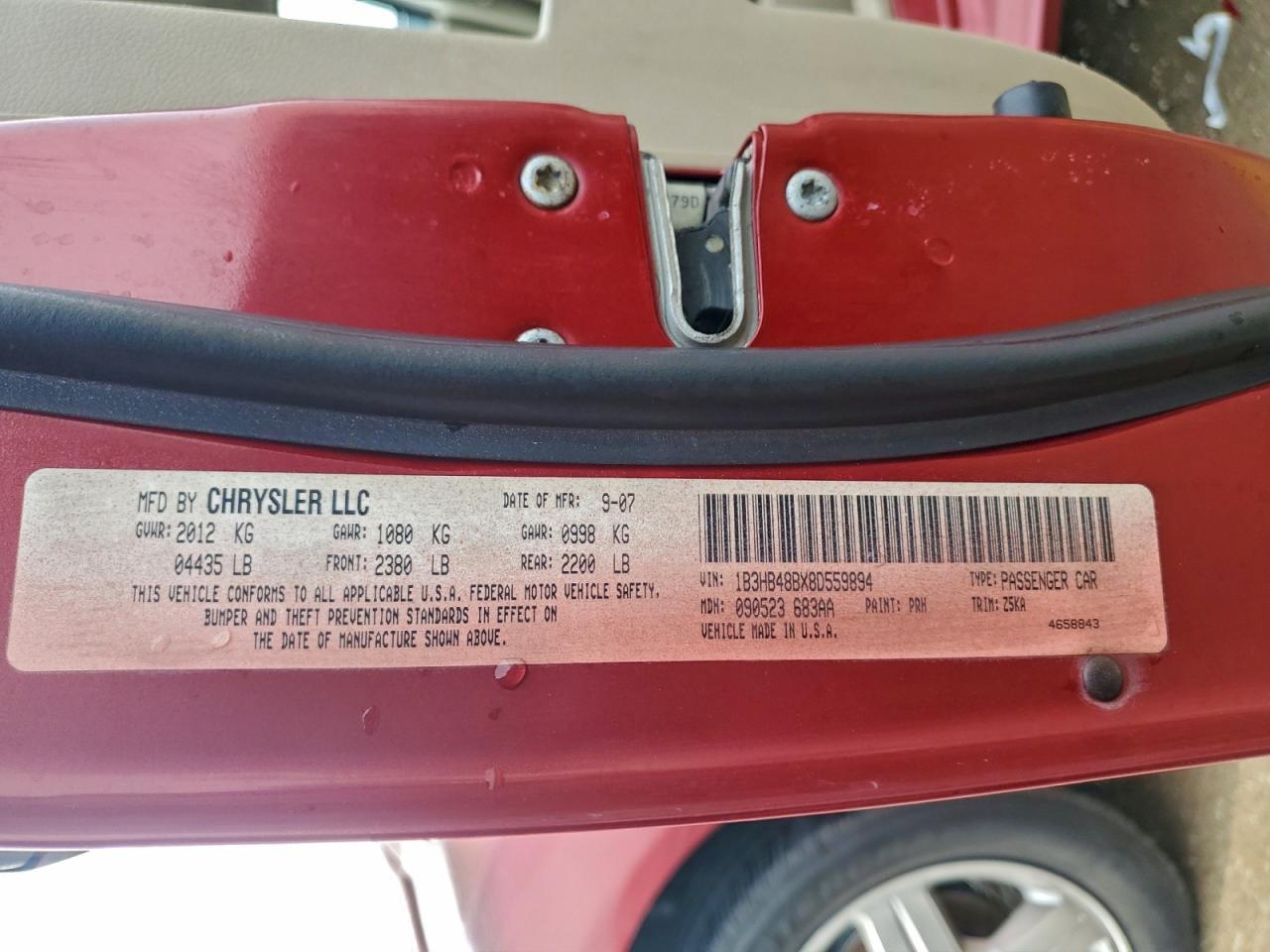 2008 Dodge Caliber Sxt VIN: 1B3HB48BX8D559894 Lot: 93740235