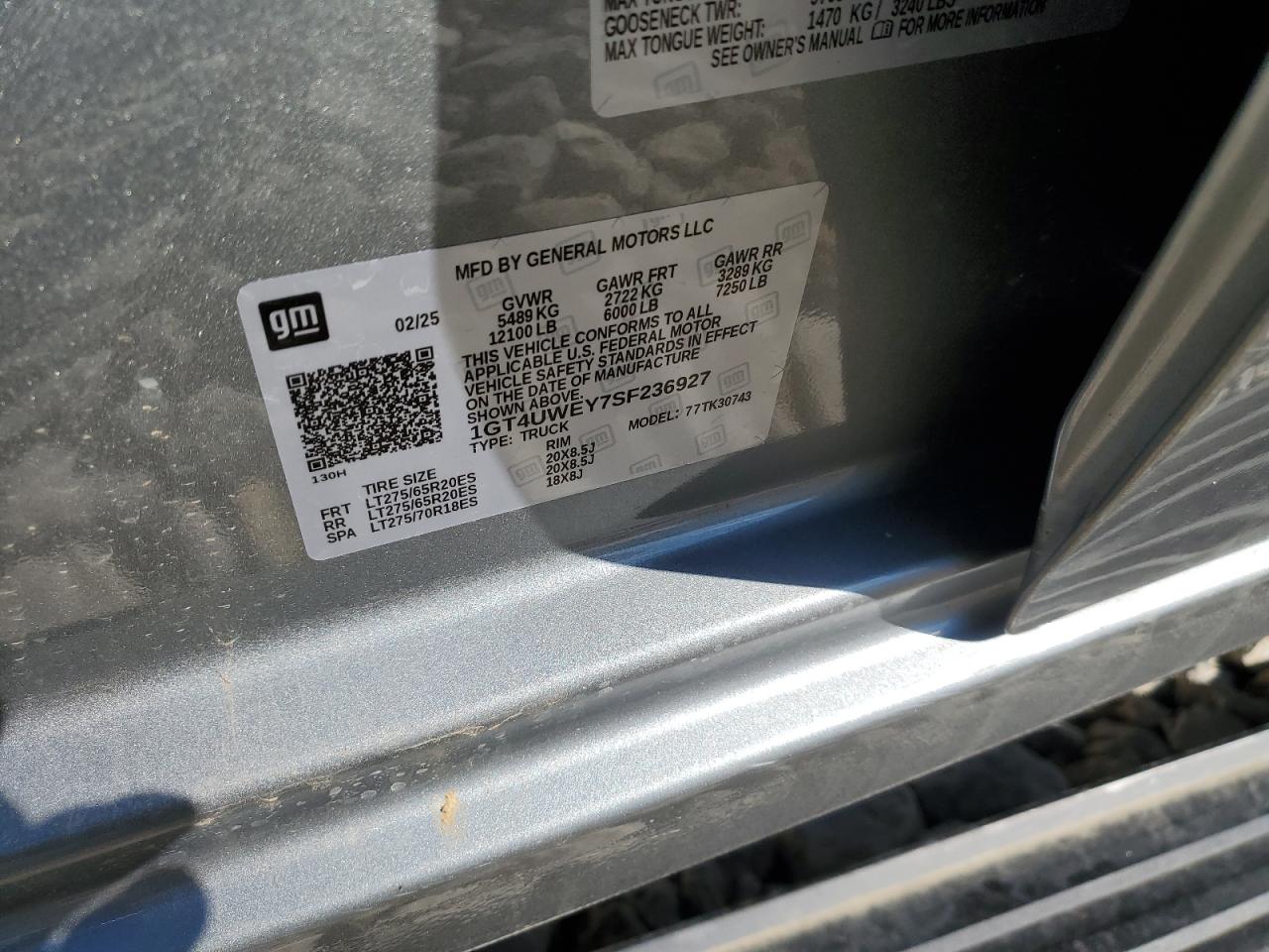 2025 GMC Sierra K3500 Denali VIN: 1GT4UWEY7SF236927 Lot: 91364895