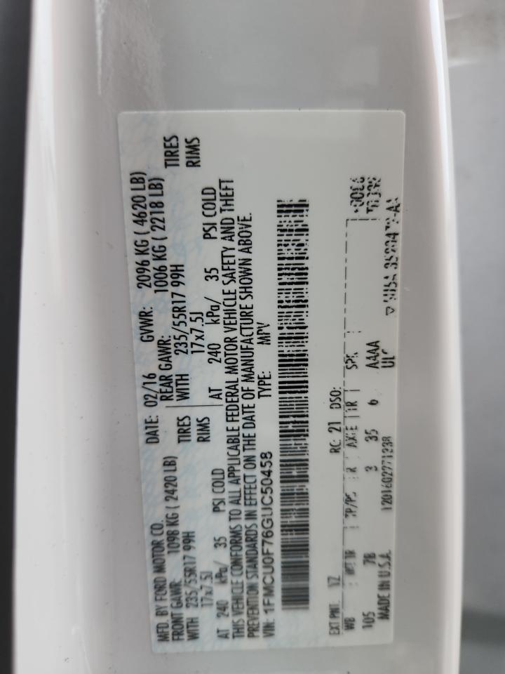 2016 Ford Escape S VIN: 1FMCU0F76GUC50458 Lot: 93684995