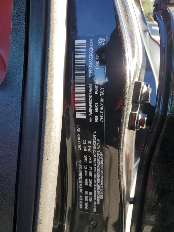 2017 Alfa Romeo Giulia VIN: ZARFAEBN2H7535451 Lot: 92895765