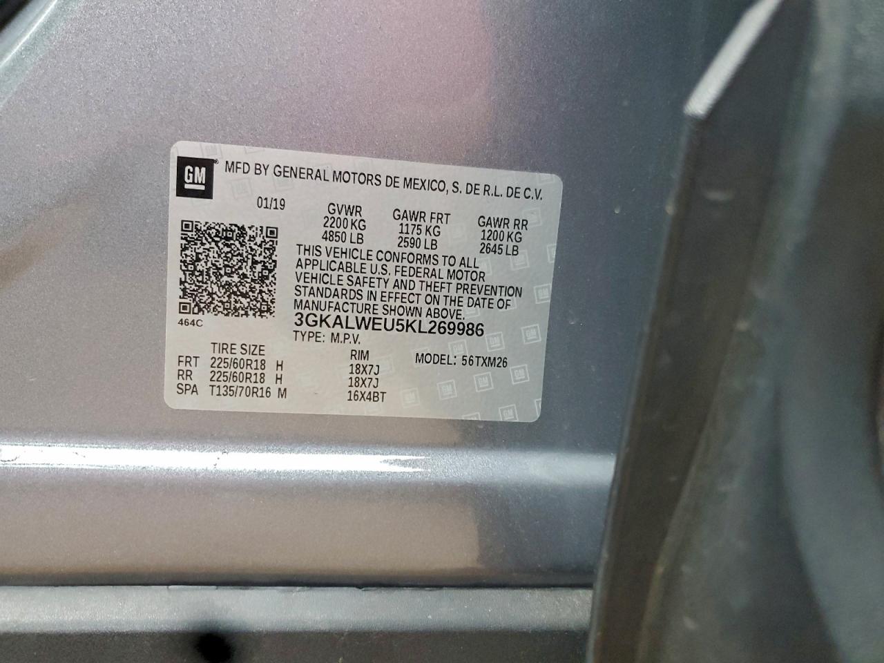 2019 GMC Terrain Slt VIN: 3GKALWEU5KL269986 Lot: 93456345