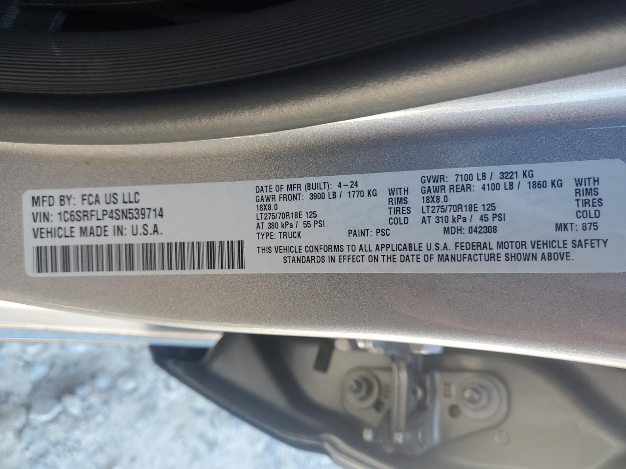 2025 Ram 1500 Rebel VIN: 1C6SRFLP4SN539714 Lot: 91215975