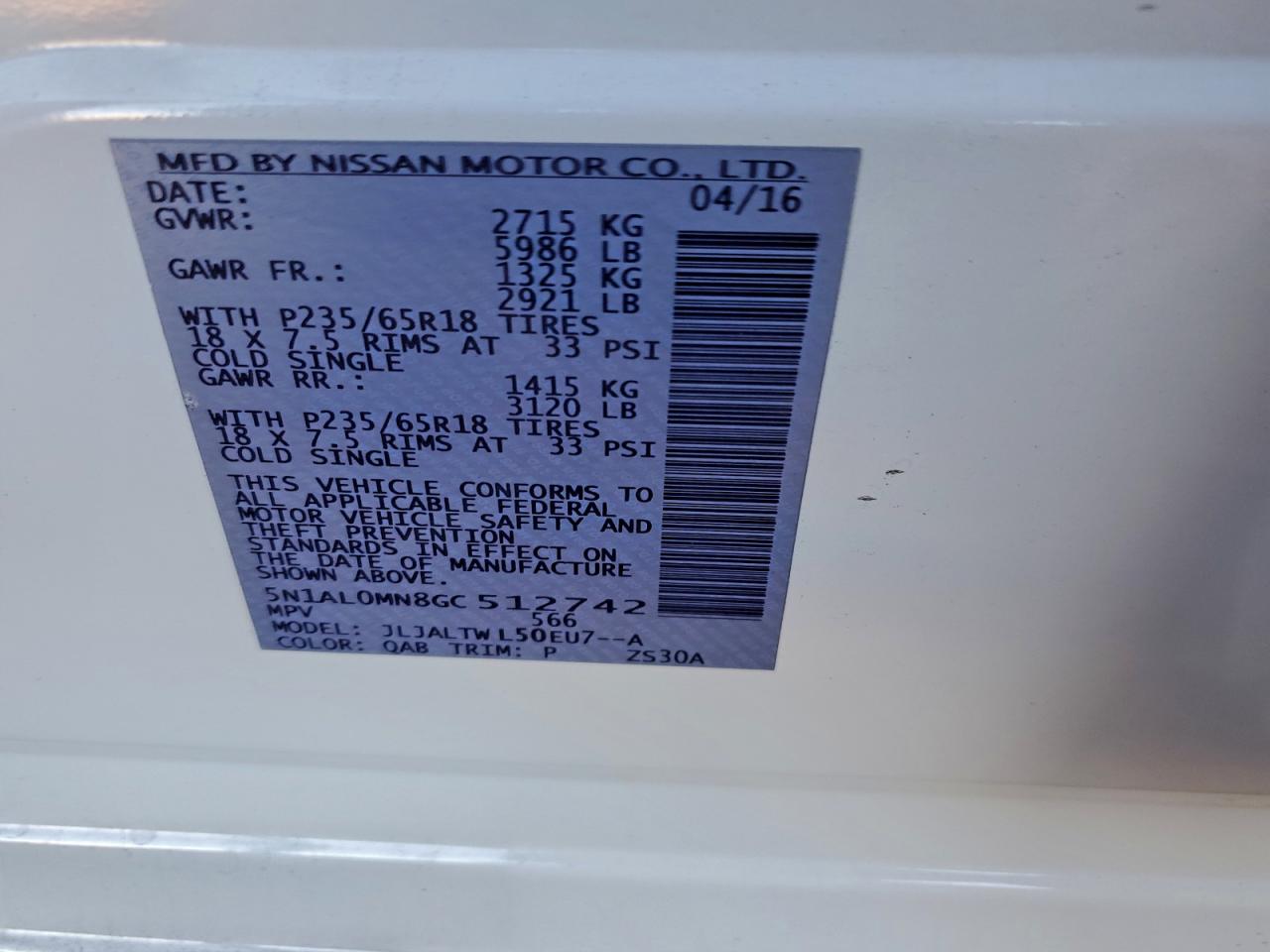 2016 Infiniti Qx60 VIN: 5N1AL0MN8GC512742 Lot: 94375775