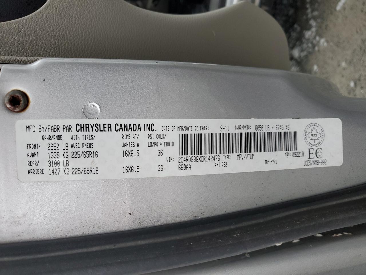 2012 Dodge Grand Caravan Se VIN: 2C4RDGBGXCR142476 Lot: 92913905