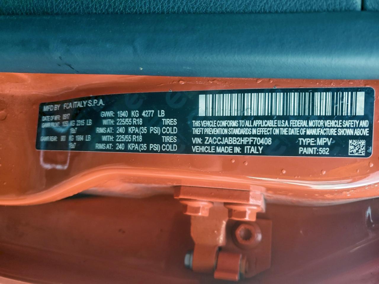 2017 Jeep Renegade Latitude VIN: ZACCJABB2HPF70408 Lot: 94034985