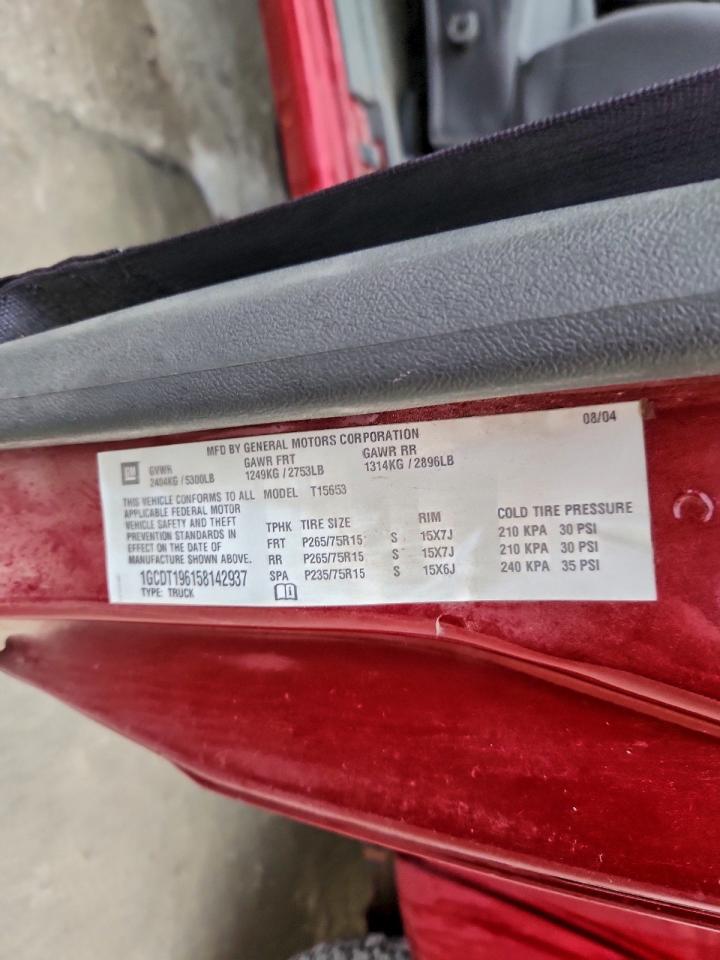 2005 Chevrolet Colorado VIN: 1GCDT196158142937 Lot: 93924015