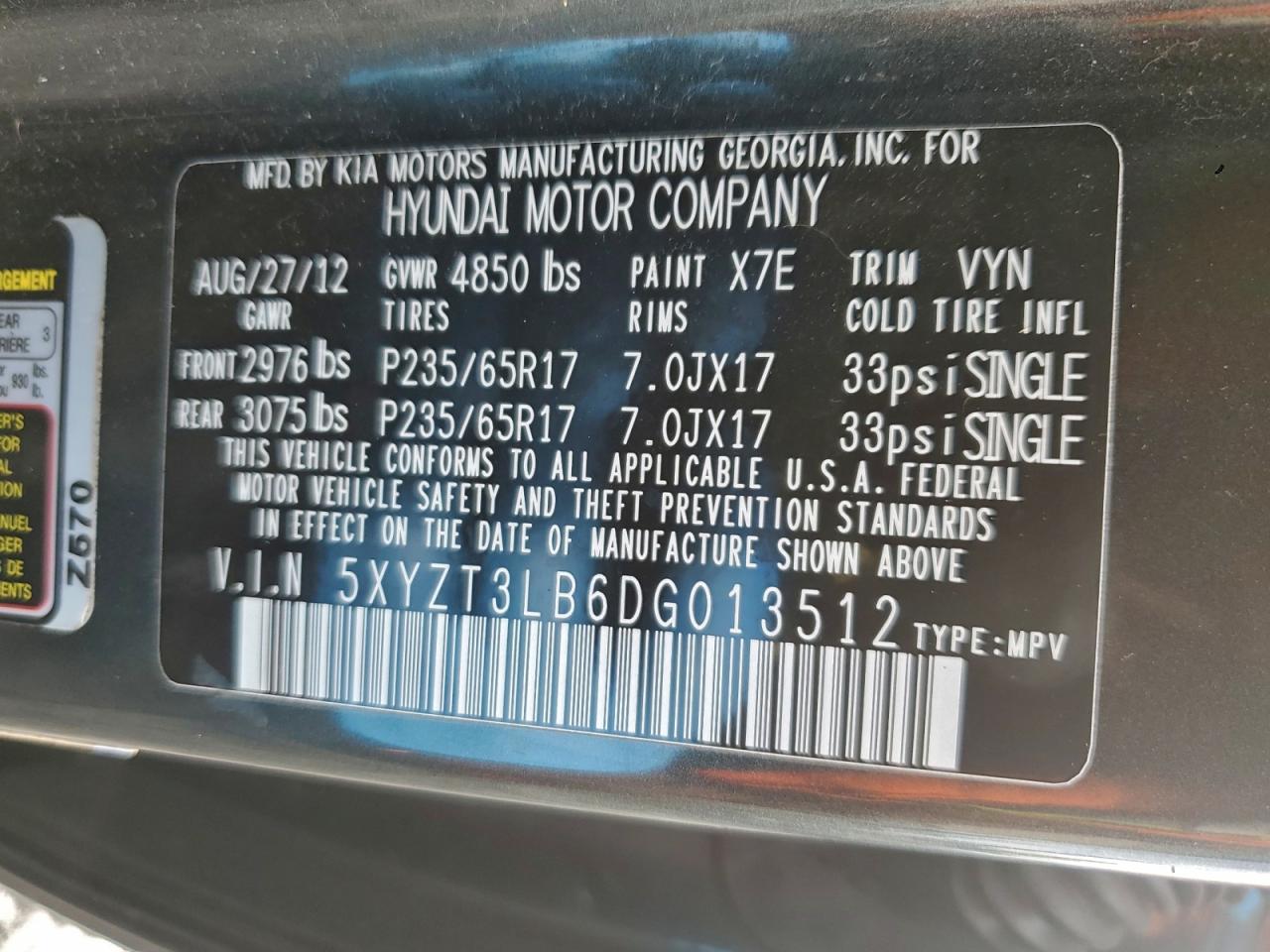 2013 Hyundai Santa Fe Sport VIN: 5XYZT3LB6DG013512 Lot: 94218355