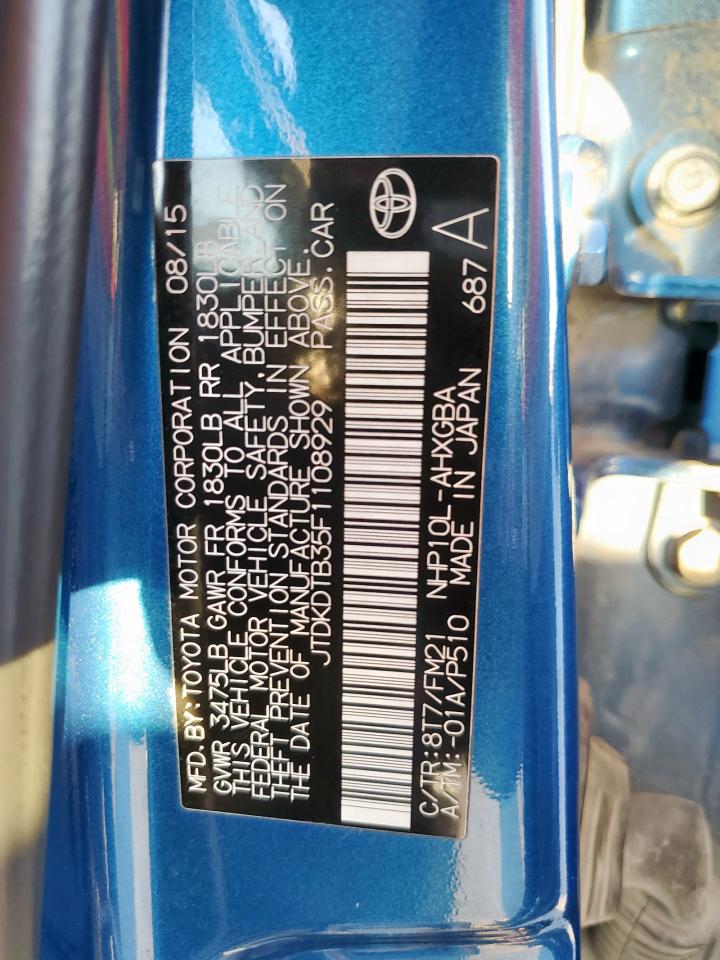 2015 Toyota Prius C VIN: JTDKDTB35F1108929 Lot: 91283205