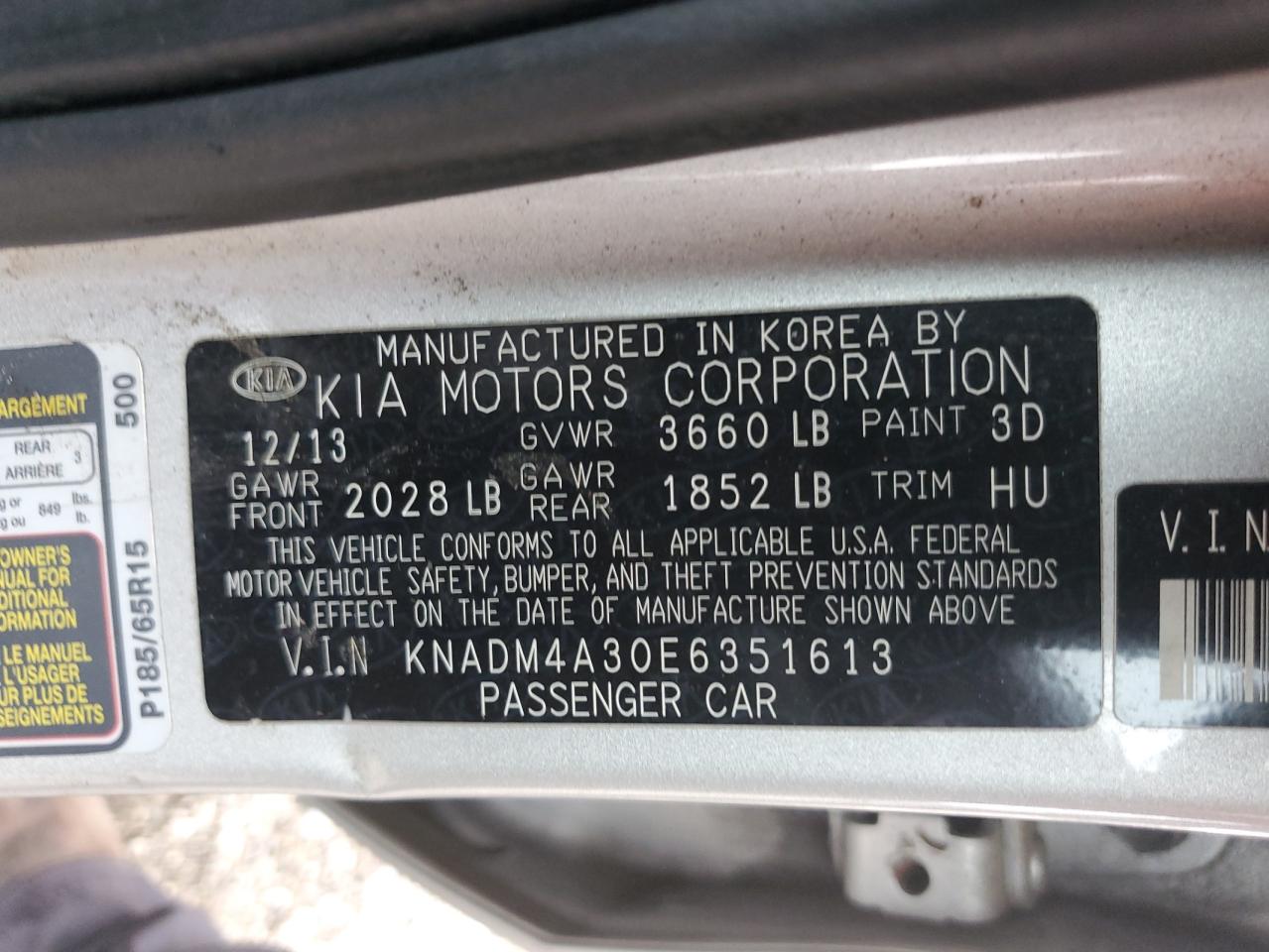 2014 Kia Rio Lx VIN: KNADM4A30E6351613 Lot: 93152795