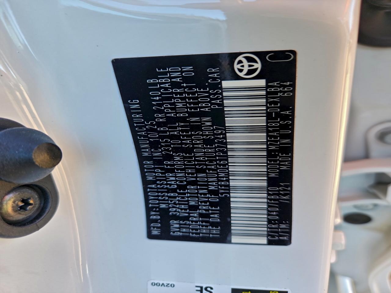 2026 Toyota Corolla Le VIN: 5YFB4MDE6TP373497 Lot: 94222175