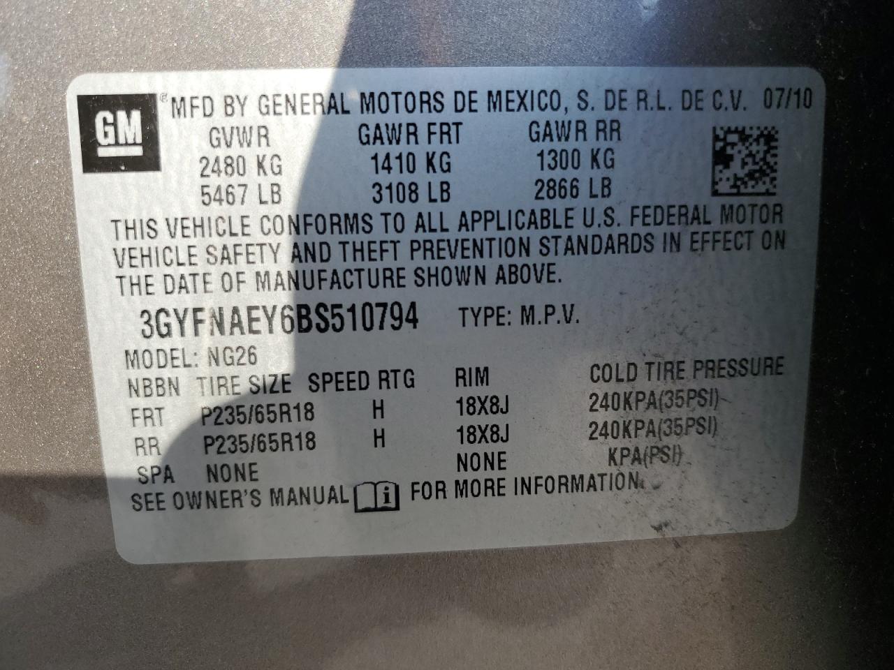 2011 Cadillac Srx Luxury Collection VIN: 3GYFNAEY6BS510794 Lot: 92909975