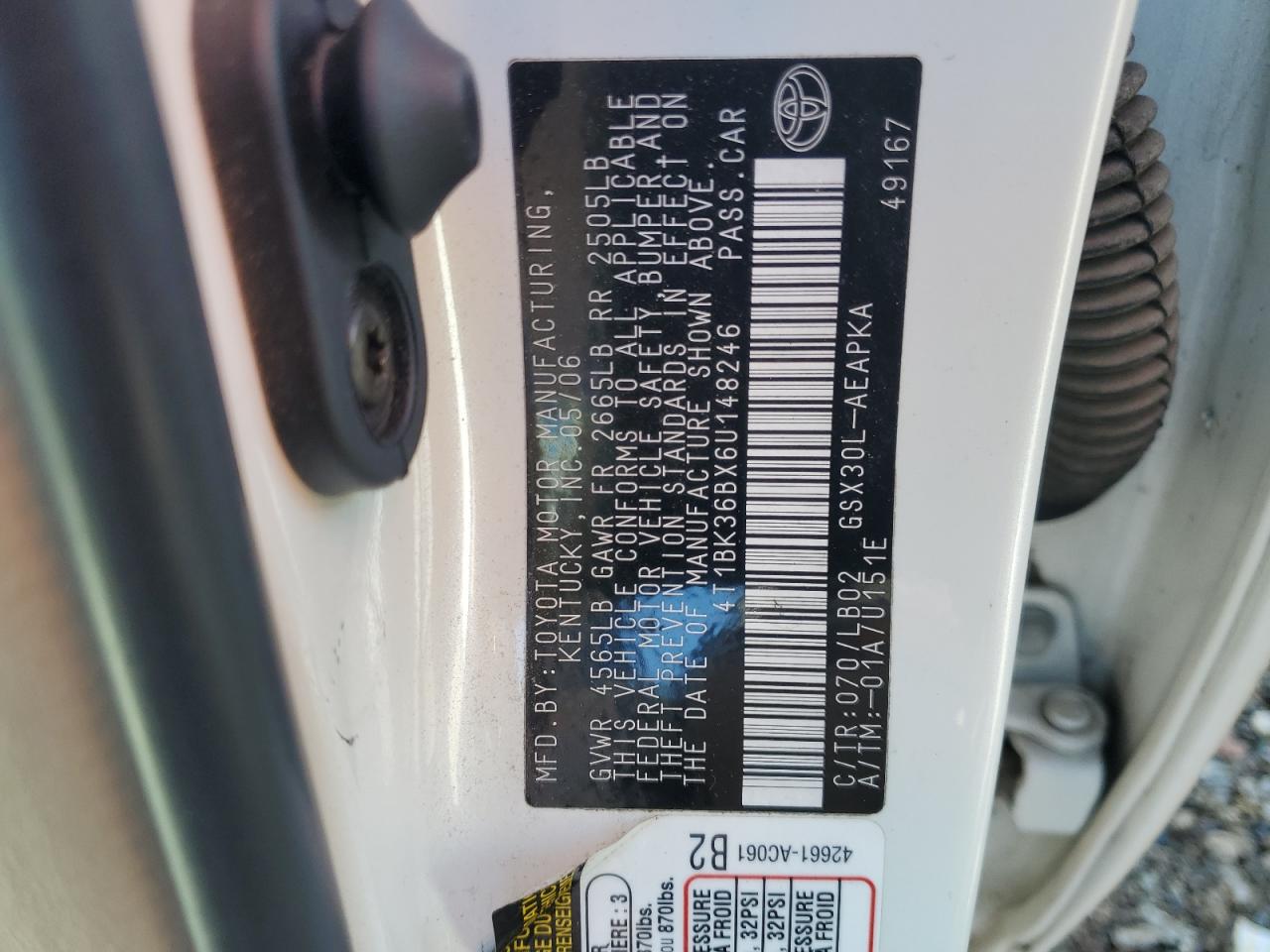 2006 Toyota Avalon Xl VIN: 4T1BK36BX6U148246 Lot: 93073115