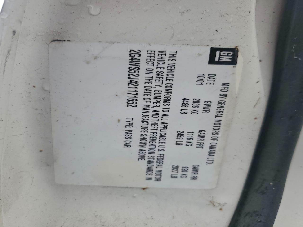 2002 Buick Century Custom VIN: 2G4WS52J421171652 Lot: 93853445