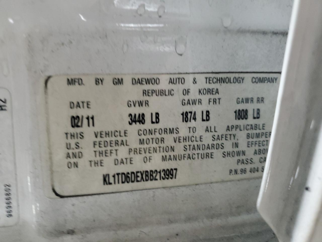 2011 Chevrolet Aveo Ls VIN: KL1TD6DEXBB213997 Lot: 92718385