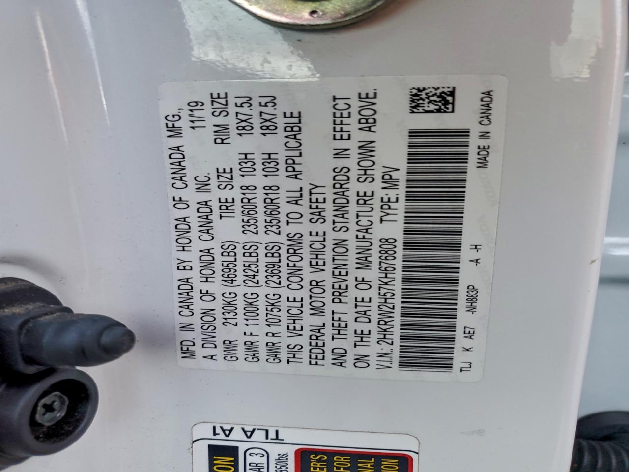 2019 Honda Cr-V Ex VIN: 2HKRW2H57KH676808 Lot: 94730325