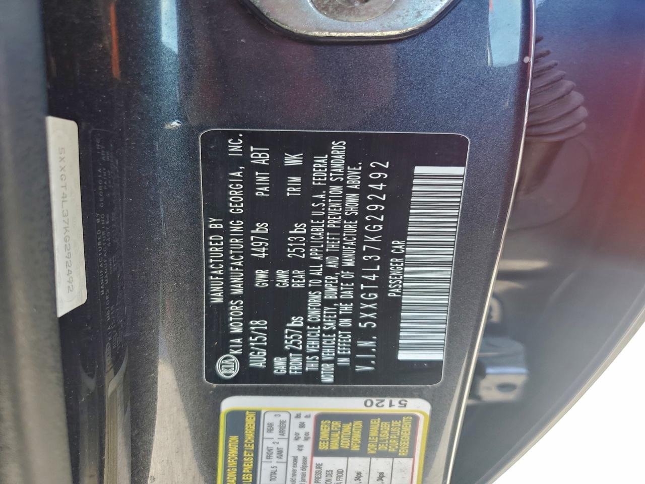 2019 Kia Optima Lx VIN: 5XXGT4L37KG292492 Lot: 94325585