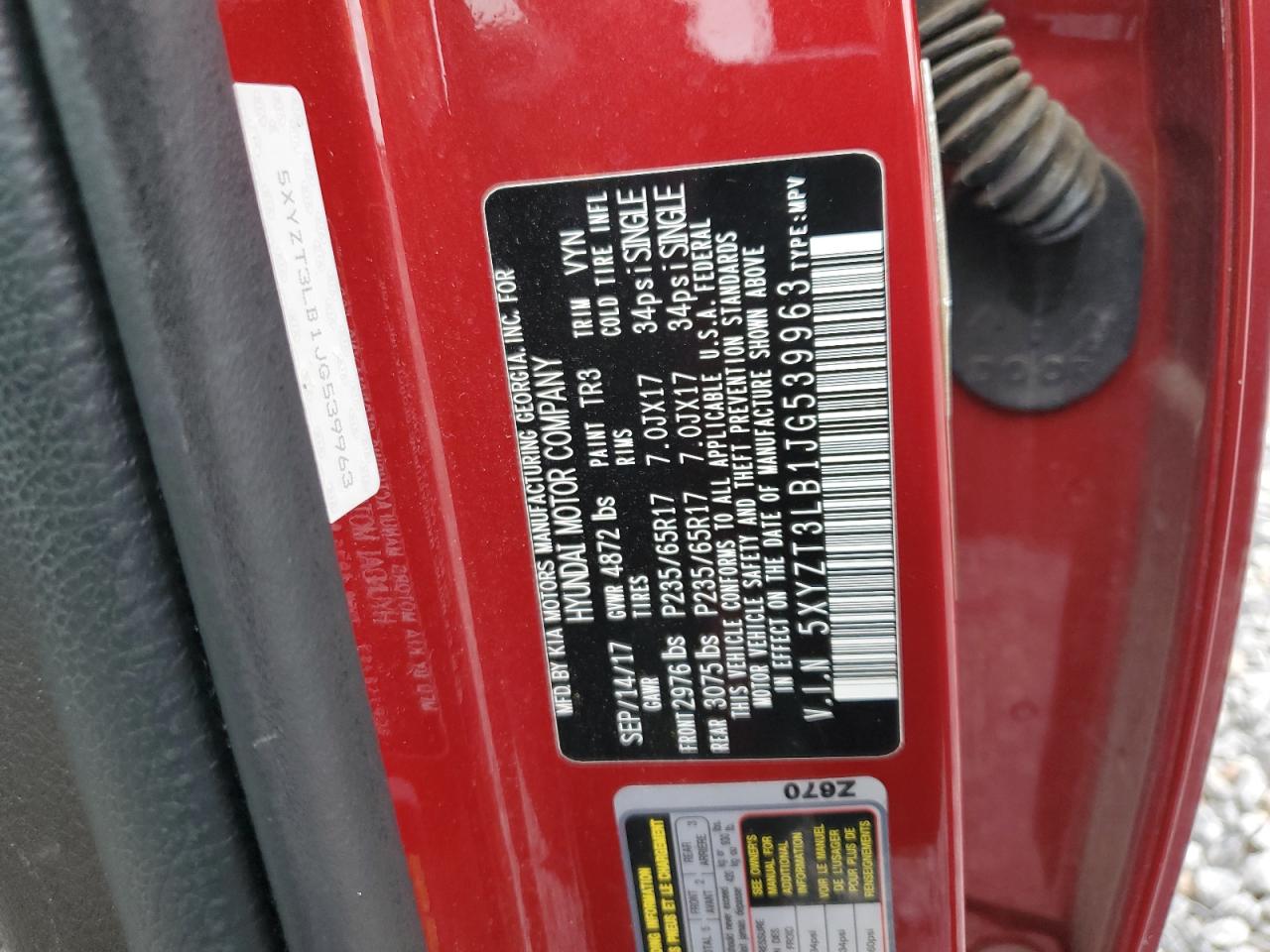 2018 Hyundai Santa Fe Sport VIN: 5XYZT3LB1JG539963 Lot: 92216535