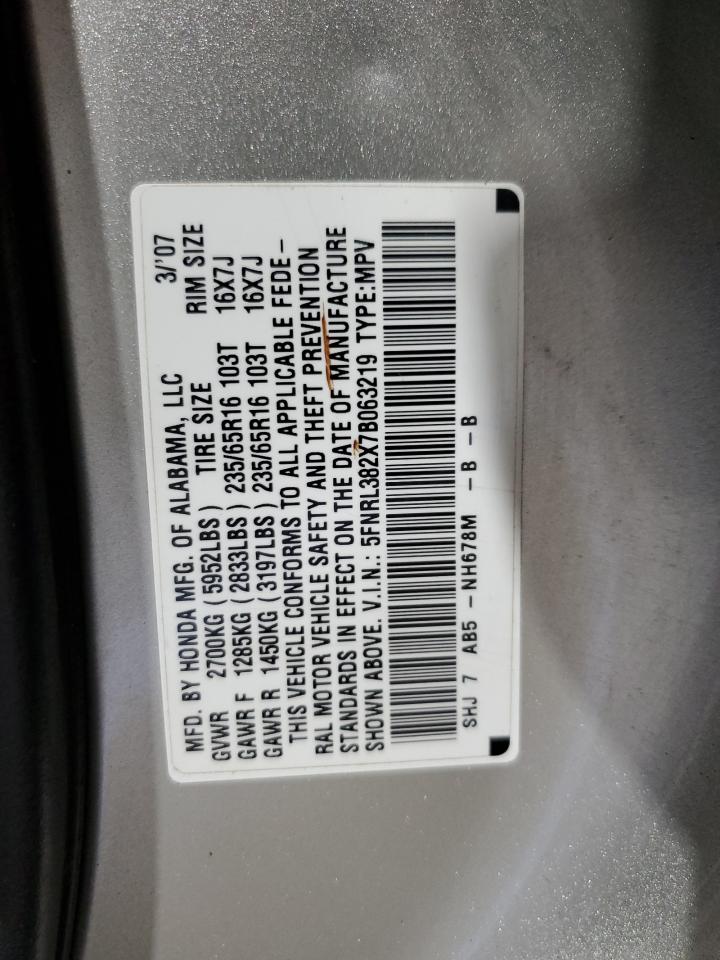 2007 Honda Odyssey Lx VIN: 5FNRL382X7B063219 Lot: 93319935