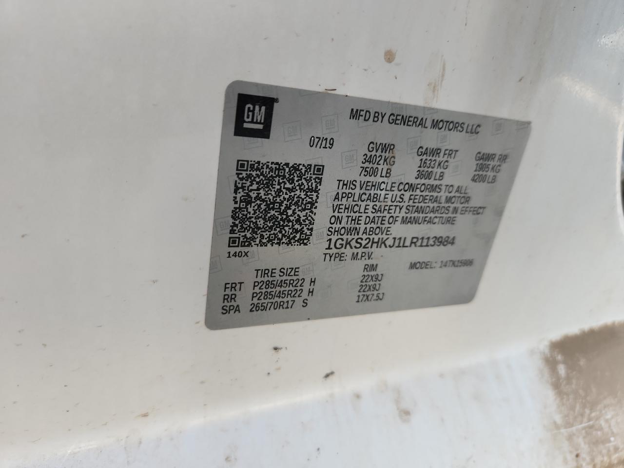 2020 GMC Yukon Xl Denali VIN: 1GKS2HKJ1LR113984 Lot: 93328495