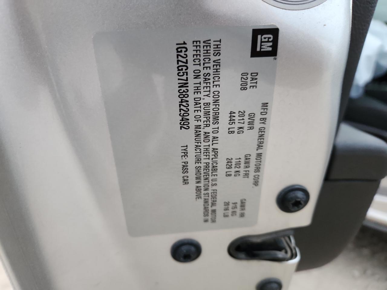 2008 Pontiac G6 Base VIN: 1G2ZG57N384229492 Lot: 91023505