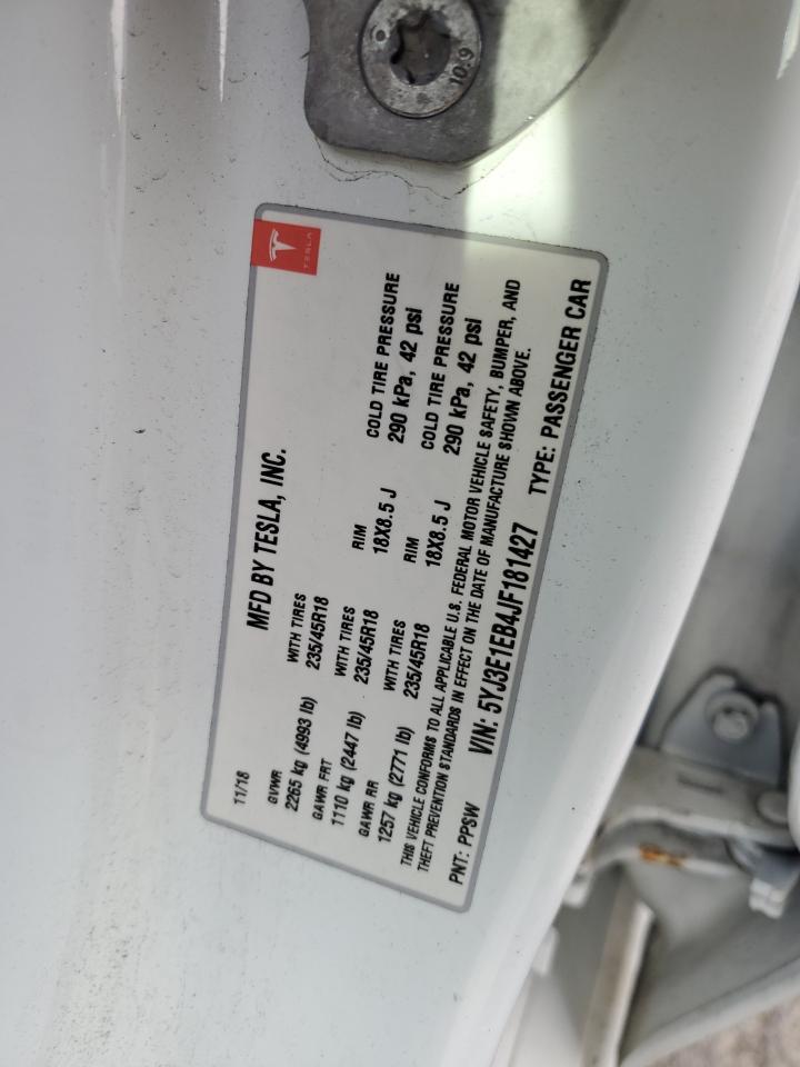 2018 Tesla Model 3 VIN: 5YJ3E1EB4JF181427 Lot: 93822565