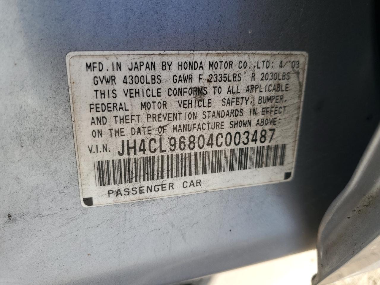 2004 Acura Tsx VIN: JH4CL96804C003487 Lot: 92790275