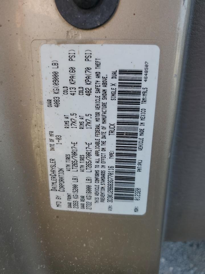 2003 Dodge Ram 2500 St VIN: 3D3KU28683G770116 Lot: 92239375