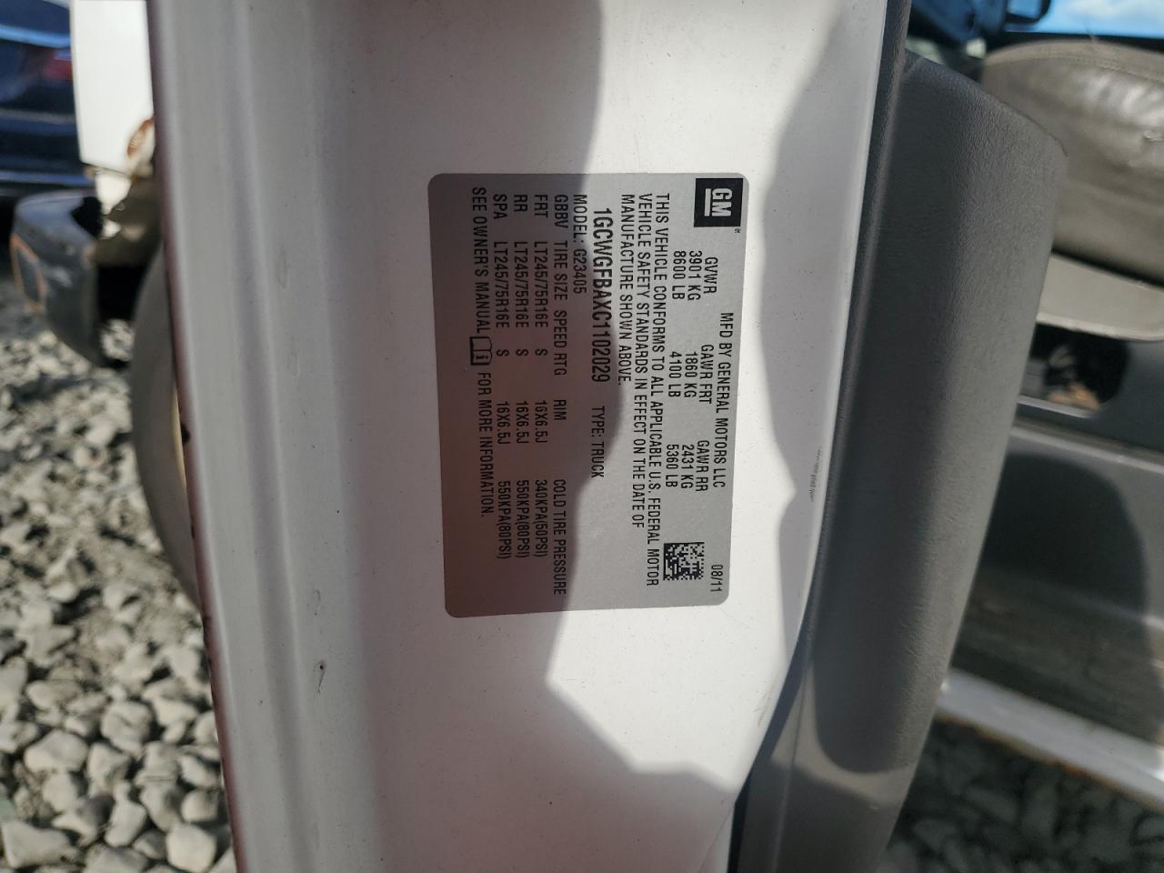 2012 Chevrolet Express G2500 VIN: 1GCWGFBAXC1102029 Lot: 91021215