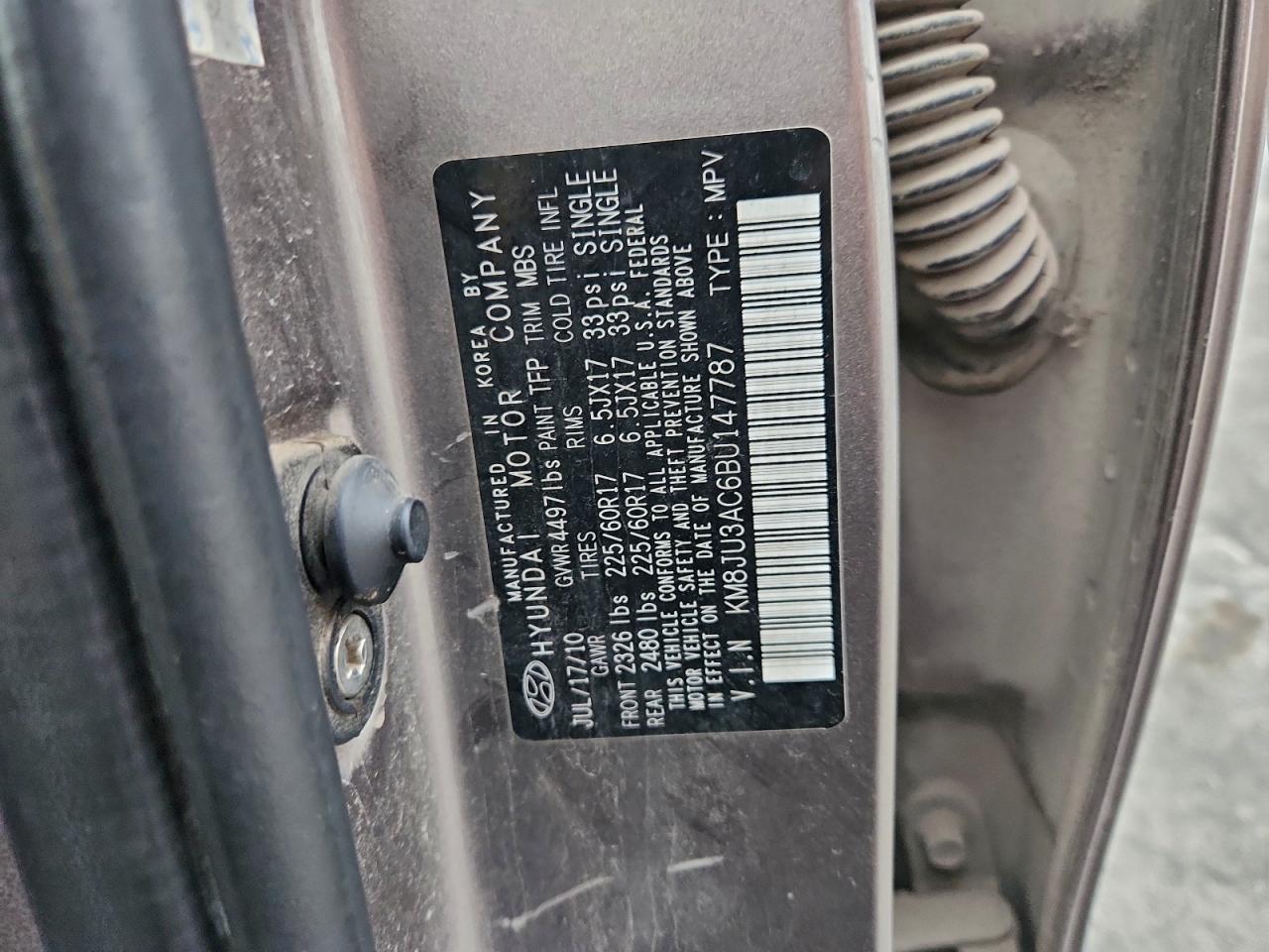 2011 Hyundai Tucson Gls VIN: KM8JU3AC6BU147787 Lot: 94587465