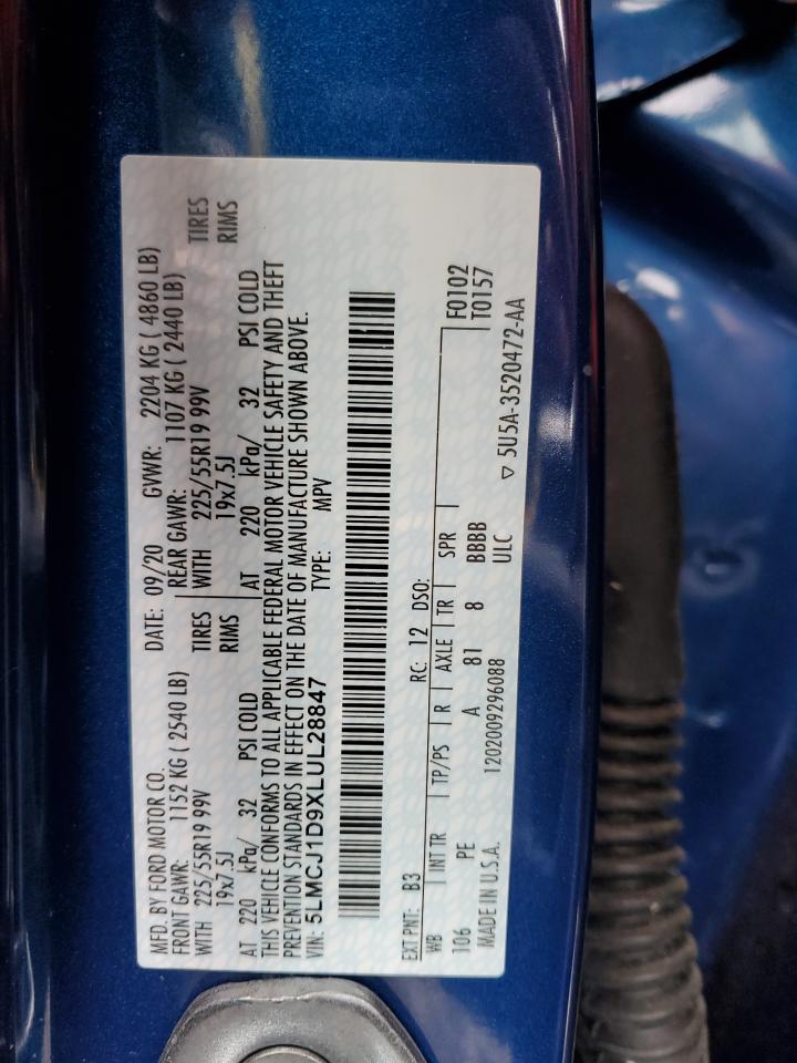 2020 Lincoln Corsair VIN: 5LMCJ1D9XLUL28847 Lot: 92080885