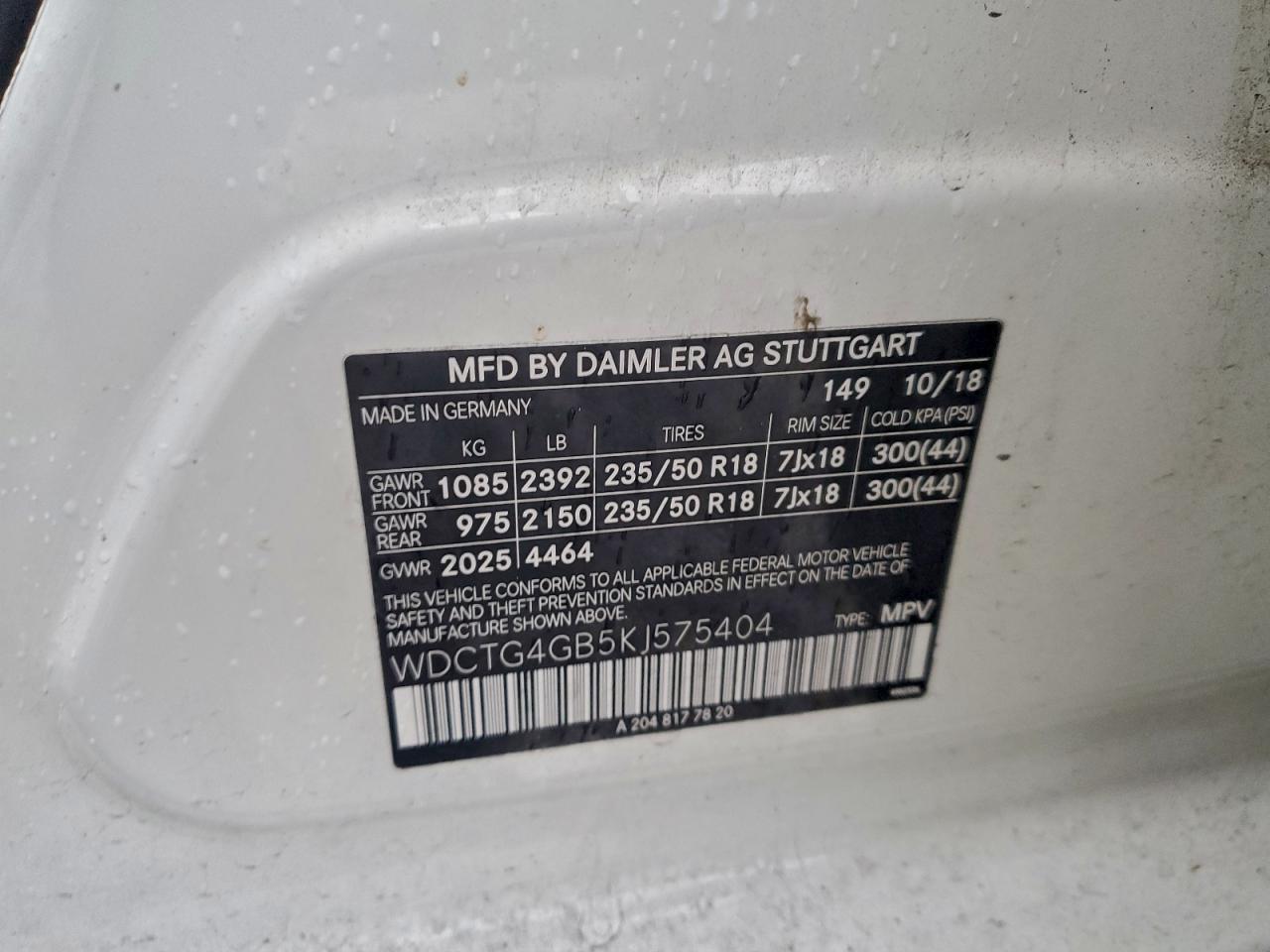 2019 Mercedes-Benz Gla 250 4Matic VIN: WDCTG4GB5KJ575404 Lot: 94592855