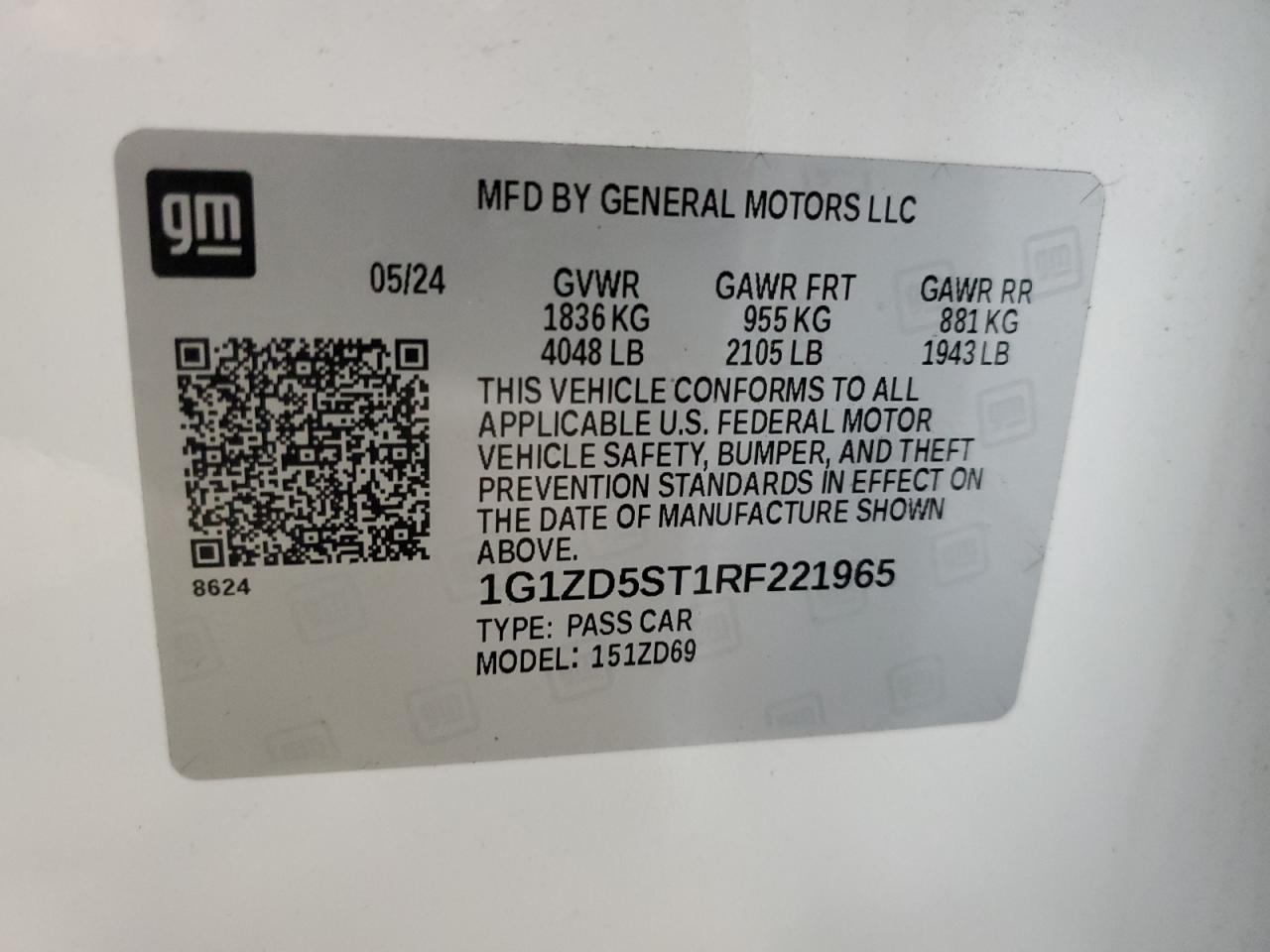 2024 Chevrolet Malibu Lt VIN: 1G1ZD5ST1RF221965 Lot: 91601615