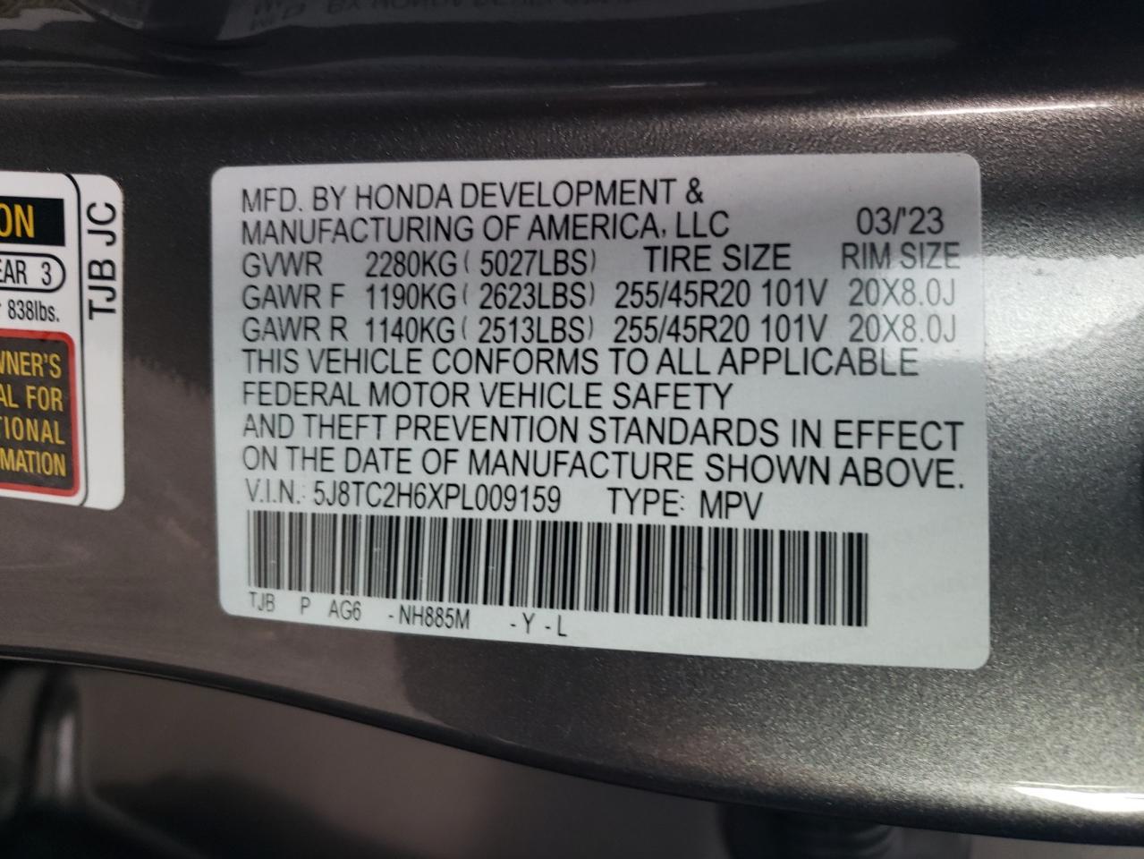 2023 Acura Rdx A-Spec VIN: 5J8TC2H6XPL009159 Lot: 90674135
