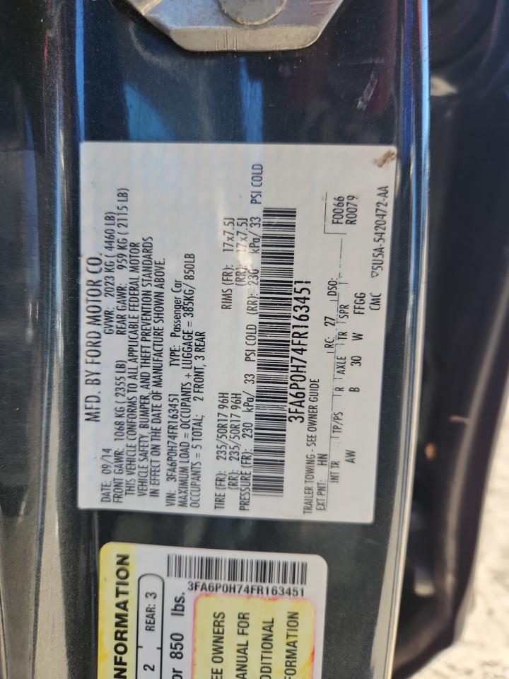 2015 Ford Fusion Se VIN: 3FA6P0H74FR163451 Lot: 92328465