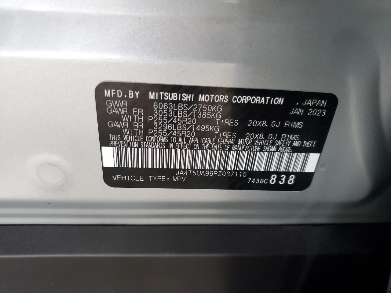 2023 Mitsubishi Outlander Se VIN: JA4T5UA99PZ037115 Lot: 93062815