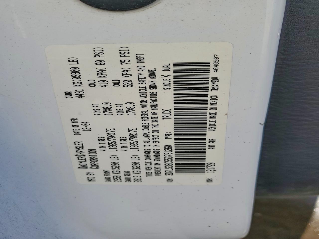 2005 Dodge Ram 3500 St VIN: 3D7LS38C55G781260 Lot: 94516465