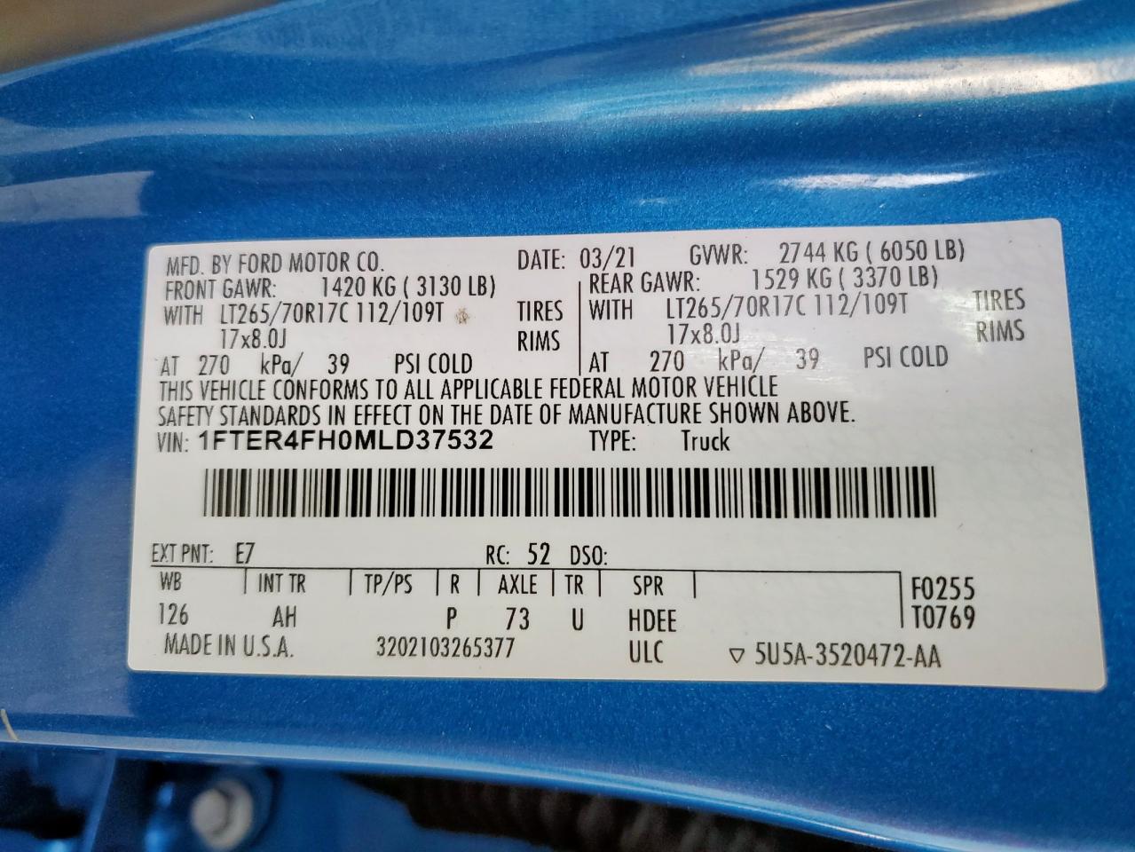 2021 Ford Ranger Xl VIN: 1FTER4FH0MLD37532 Lot: 92810815