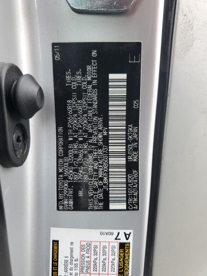 2011 Lexus Gx 460 VIN: JTJBM7FXXB5031737 Lot: 93489615