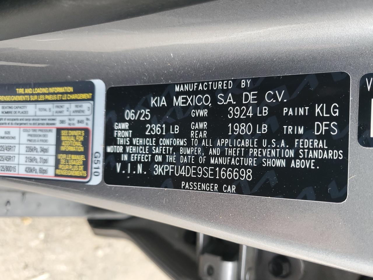 2025 Kia K4 Ex VIN: 3KPFU4DE9SE166698 Lot: 92457595