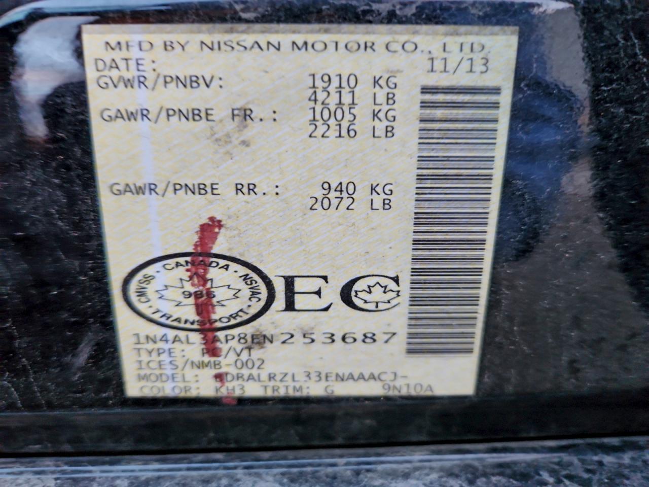 2014 Nissan Altima 2.5 VIN: 1N4AL3AP8EN253687 Lot: 94501865