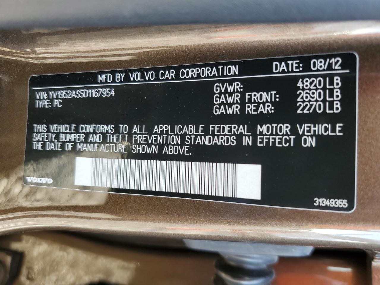 2013 Volvo S80 3.2 VIN: YV1952AS5D1167954 Lot: 93054525