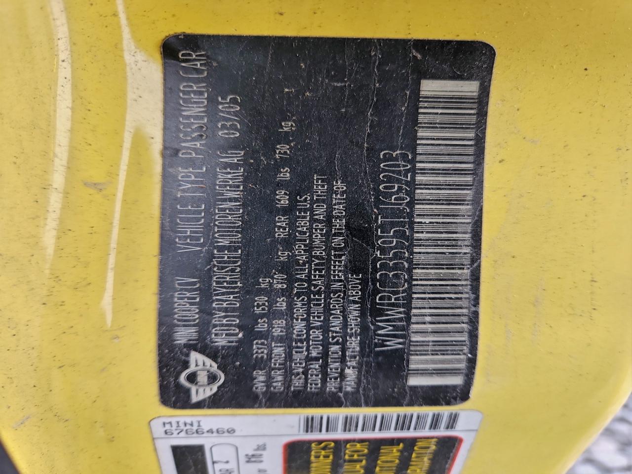 2005 Mini Cooper VIN: WMWRC33595TJ69203 Lot: 94306055