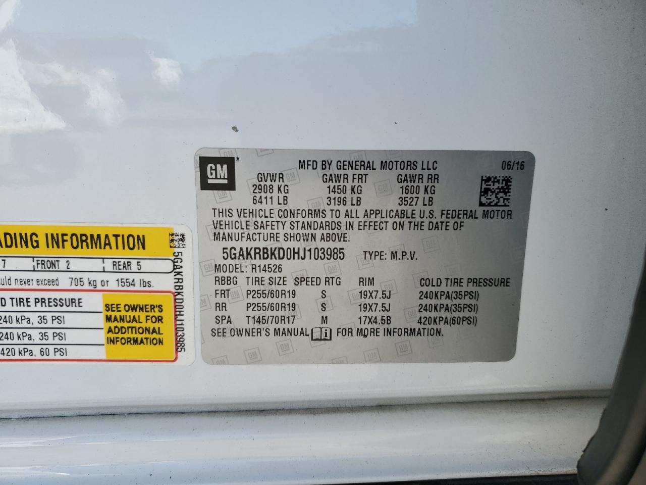 2017 Buick Enclave VIN: 5GAKRBKD0HJ103985 Lot: 91902085