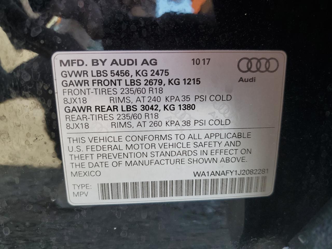 2018 Audi Q5 Premium VIN: WA1ANAFY1J2082281 Lot: 91320075